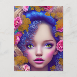 Carte Postale Princesse Fleur inspirée par la culture ukrainienn