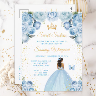 Carte Postale Princesse Sweet Seize Peau Foncée Bleu Clair