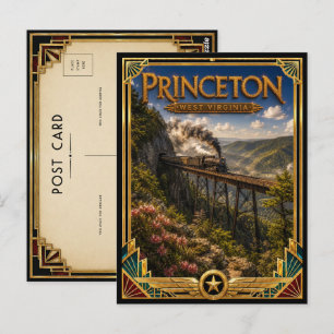 Carte Postale Princeton Virginie-Occidentale Art Déco Doré Vinta
