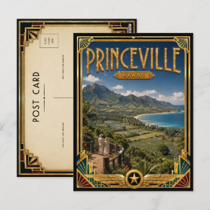 Carte Postale Princeville Hawaii Art Déco vintage de l'âge d'or