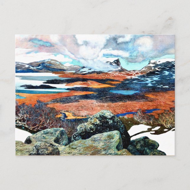 Carte Postale Printemps en Laponie, peinture d'art (Devant)