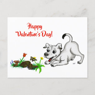 Carte Postale Printemps Éveil, Chiot avec Fleurs et Papillon