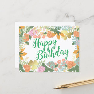 Carte Postale Printemps Rose Bloom Clover Joyeux anniversaire