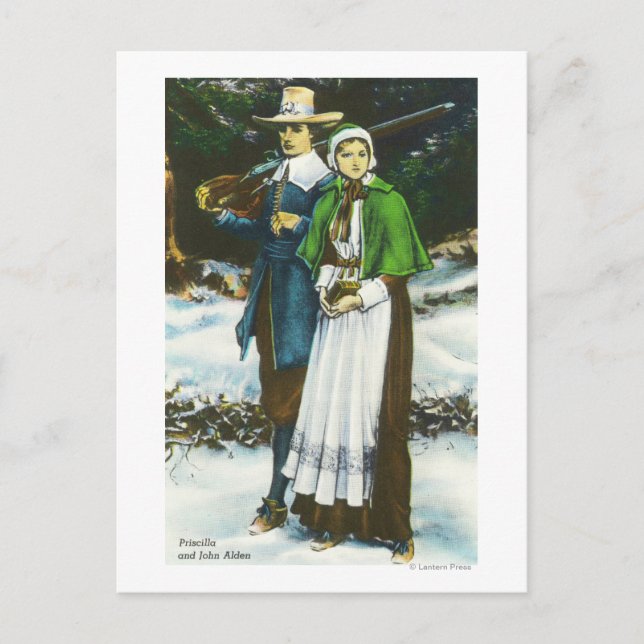 Carte Postale Priscilla et scène John Alden (Devant)
