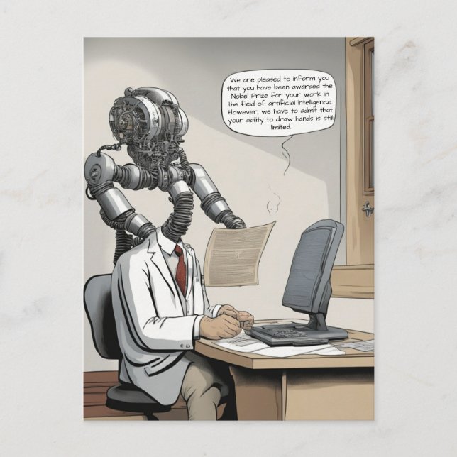 Carte Postale Prix Nobel d'intelligence artificielle dessin anim (Devant)