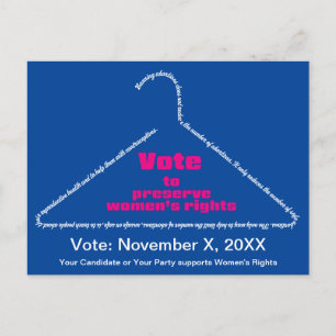 Carte Postale Pro Choice Sortez du vote Coathanger