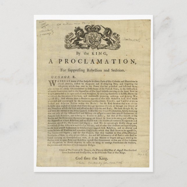 Carte Postale Proclamation du Roi pour la répression de la rébel (Devant)