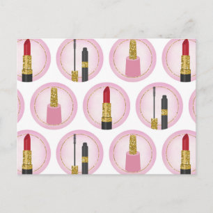 Carte Postale Produits de Maquillage Rose Cosmétiques Cosmétolog
