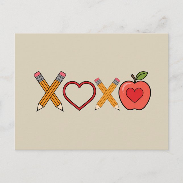 Carte Postale Professeur XOXO Crayon Saint Valentin et pomme (Devant)