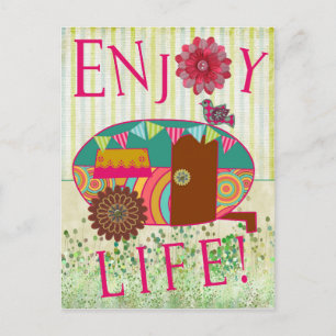 Carte Postale Profitez de la vie Happy Camper Retro RV Trailer C