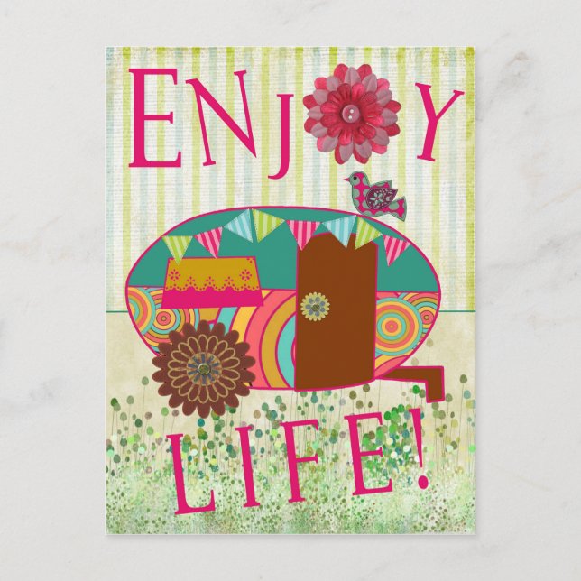 Carte Postale Profitez de la vie Happy Camper Retro RV Trailer C (Devant)