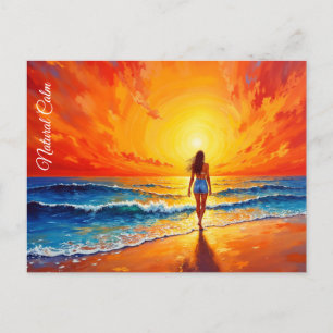 Carte Postale Promenade au soleil couchant océan art lumineux