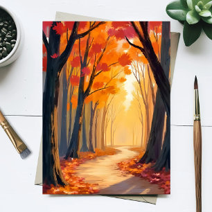 Carte Postale Promenade dans la forêt de feuillage   Peinture aq