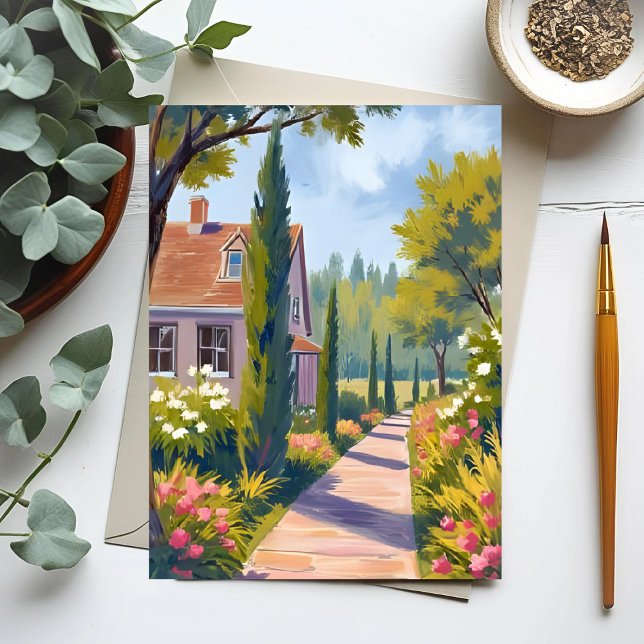 Carte Postale Promenade dans le jardin | Peinture à l'huile chem (Créateur téléchargé)