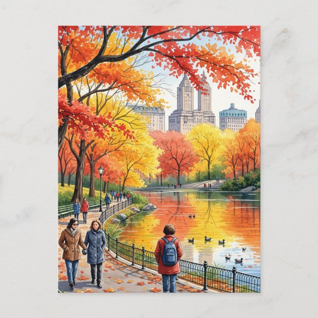 Carte Postale Promenade D'Automne Dans Le Parc (Devant)