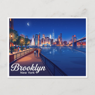 Carte Postale Promenade de Brooklyn Heights la nuit New York