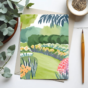 Carte Postale Promenade du jardin fleuri   Aquarelle de la natur