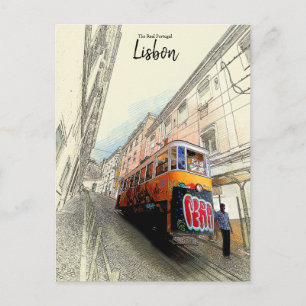 Carte Postale Promenade en tramway- Lisbonne, Portugal