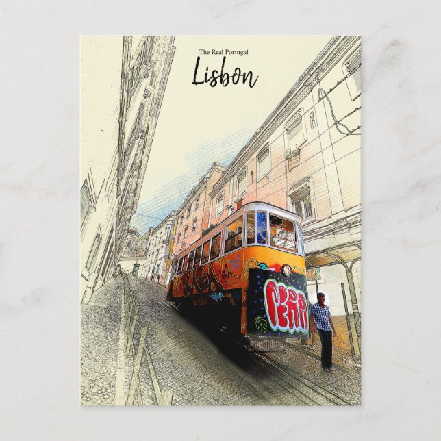 Carte Postale Promenade en tramway- Lisbonne, Portugal (Devant)
