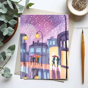 Carte Postale Promenade Lofi Pluvieuse   Aquarelle Lumières Colo