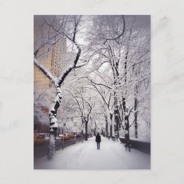 Carte Postale Promenade Sur Le Trottoir D'Une Ville Neige (Devant)