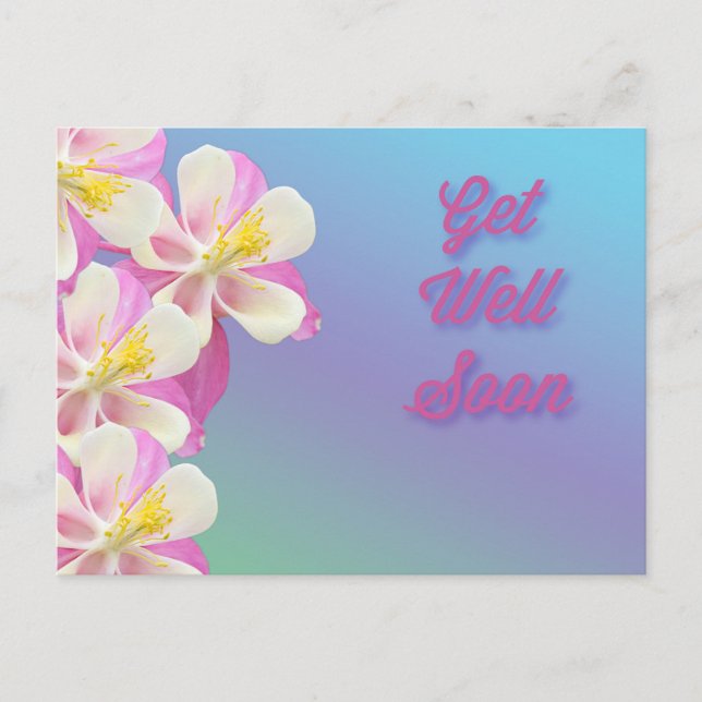 Carte Postale Prompt rétablissement Columbine Fleur Rose & Blanc (Devant)