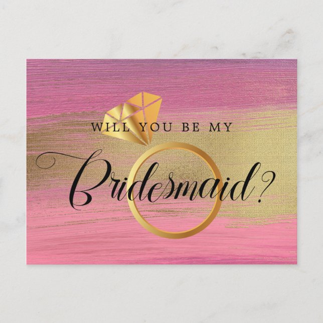 Carte Postale Proposition Chic Gold Et Rose Strot Bridesmaid (Devant)