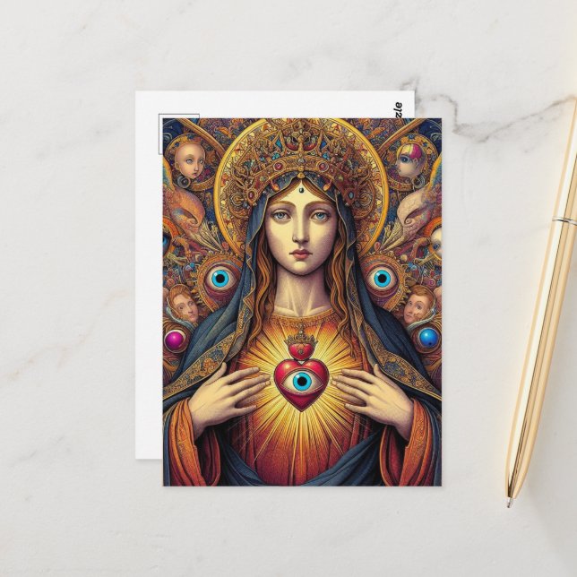 Carte Postale Protection psychédélique de Marie contre le mal Co (Devant/Arrière en situation)