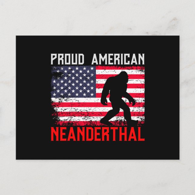 Carte Postale Proud American Neanderthal | USA Flag & Bigfoot (Devant)