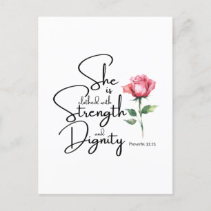 Carte Postale Proverbes 31:25 Elle est habillée Bible Verse Fleu