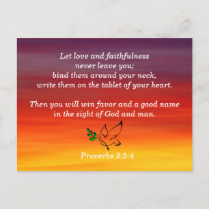 Carte Postale Proverbes 3:3-4 Fidélité Bible Verse Mémoire