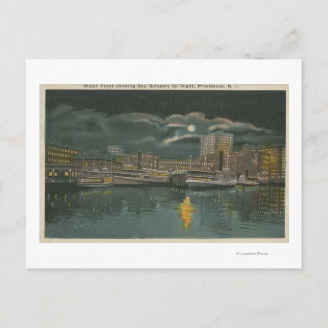 Carte Postale Providence, RI - Vue nocturne de la ville et du fr (Devant)