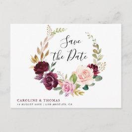 Carte Postale prune violet et pêche floral enregistrer la date