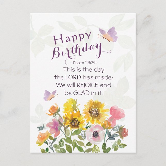 Carte Postale Psaume 118:24 C'est le jour Fleurs d'anniversaire (Devant)