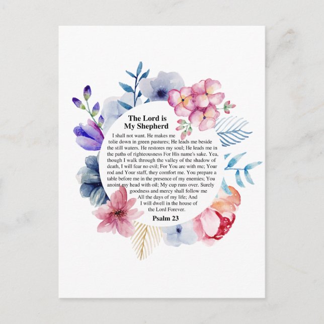 Carte Postale Psaume 23 NKJV Le Seigneur est Mon Pasteur (Devant)