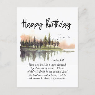 Carte Postale Psaume d'anniversaire 1-3 Verset biblique Aquarell