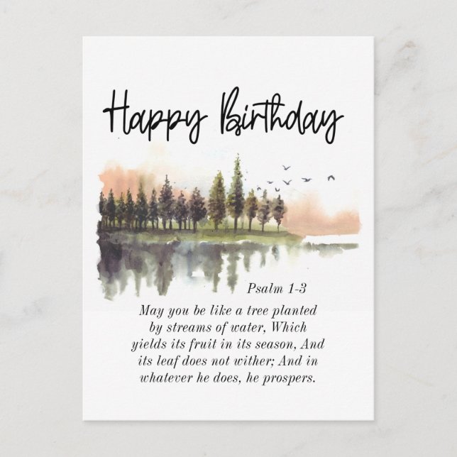 Carte Postale Psaume d'anniversaire 1-3 Verset biblique Aquarell (Devant)