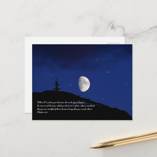 Carte Postale Psaumes 8:3,4 Écritures Inspiration (Devant/Arrière en situation)