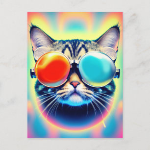 Carte Postale Psychédélique folle Psychonaut Kitty Cat