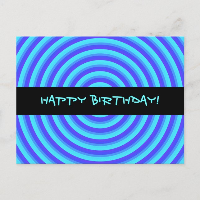 Carte Postale Psychédélique Neon Cercles Bleus Joyeux Anniversai (Devant)