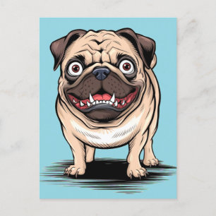 Carte Postale Psycho Crazy Carlin Bulldog Postcard Design