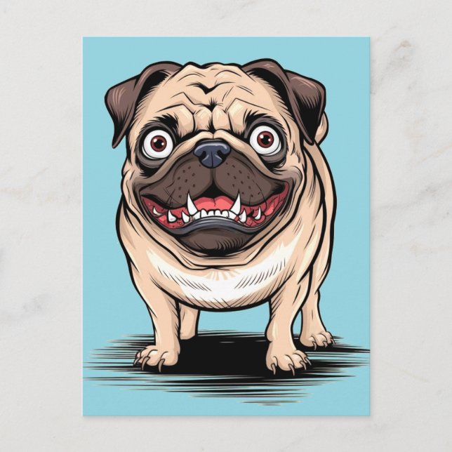 Carte Postale Psycho Crazy Carlin Bulldog Postcard Design (Devant)