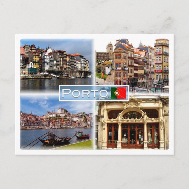 Carte Postale PT Ribeira - Une rue de Porto - Rivière Douro - (Devant)