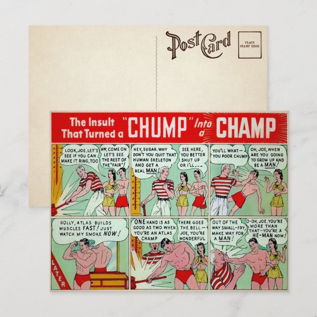 Carte postale publicitaire de muscle vintage (Devant / Derrière)