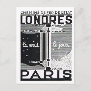 Carte Postale Publicité, affiche ferroviaire Londres à Paris