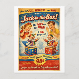 Carte Postale Publicité de style vintage pour un diable en boîte
