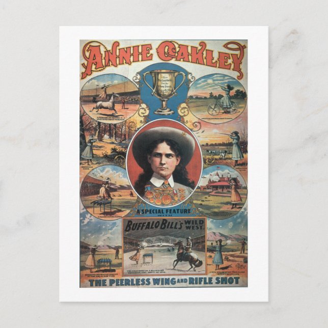 Carte Postale Publicité par affichage Annie Oakley comportant (Devant)
