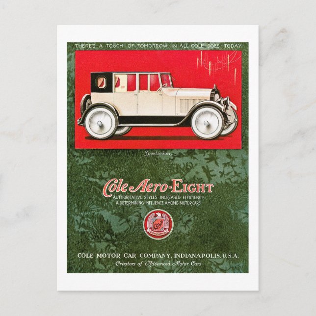 Carte Postale Publicité pour la voiture ancienne Cole Aero-Eight (Devant)