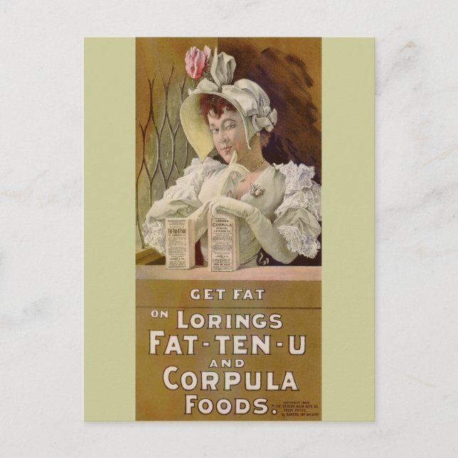 Carte Postale Publicité pour obtenir des tables d'aliments gras  (Devant)