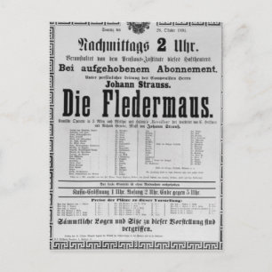 Carte Postale Publicité sur l'affiche Die Fledermaus par Johann